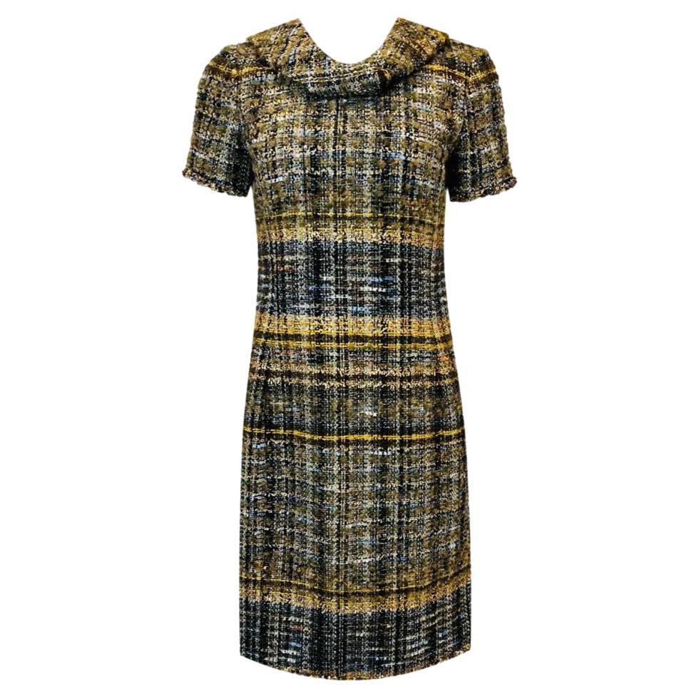 Oscar De La Renta Metallic Tweed Wool Dress For Sale