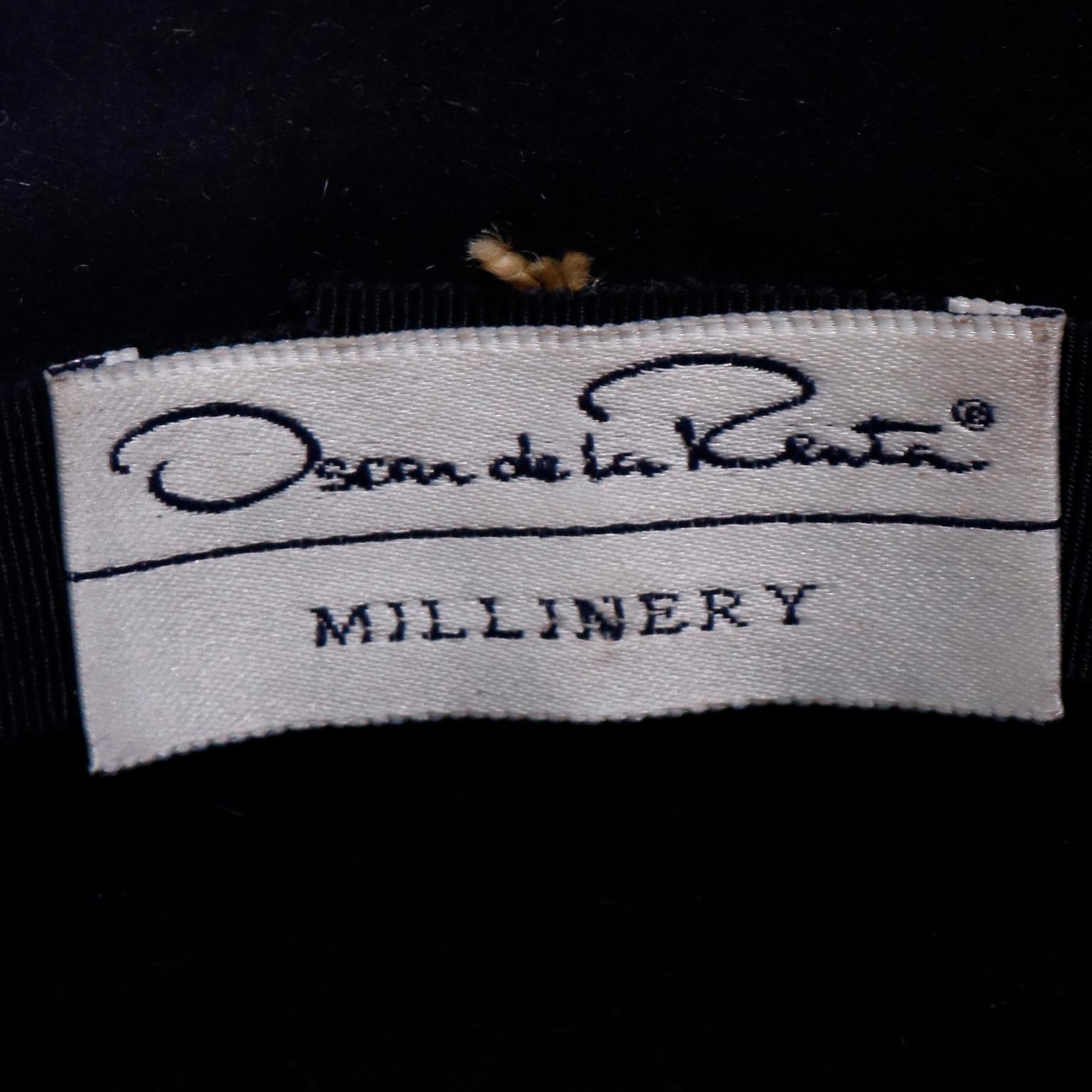 Oscar de la Renta Millinery Vintage Hut aus schwarzer Wolle und Kunstschnee mit Leopardenfell im Angebot 4