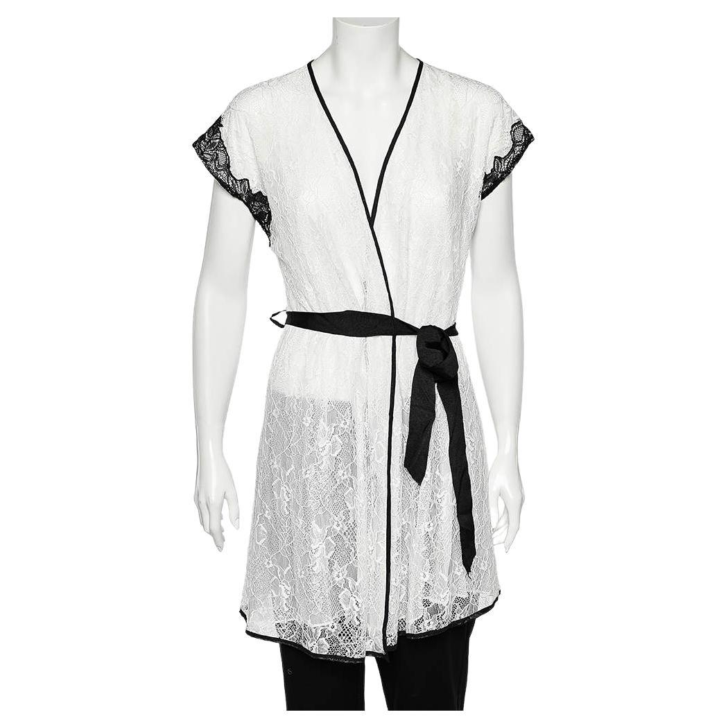 Oscar de la Renta Monochrome Lace Nightwear Wrap Dress M For Sale