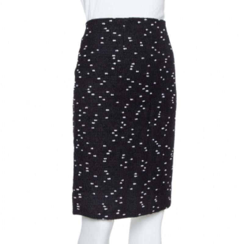 Black Oscar de la Renta Monochrome Tweed Fitted Short Skirt M For Sale