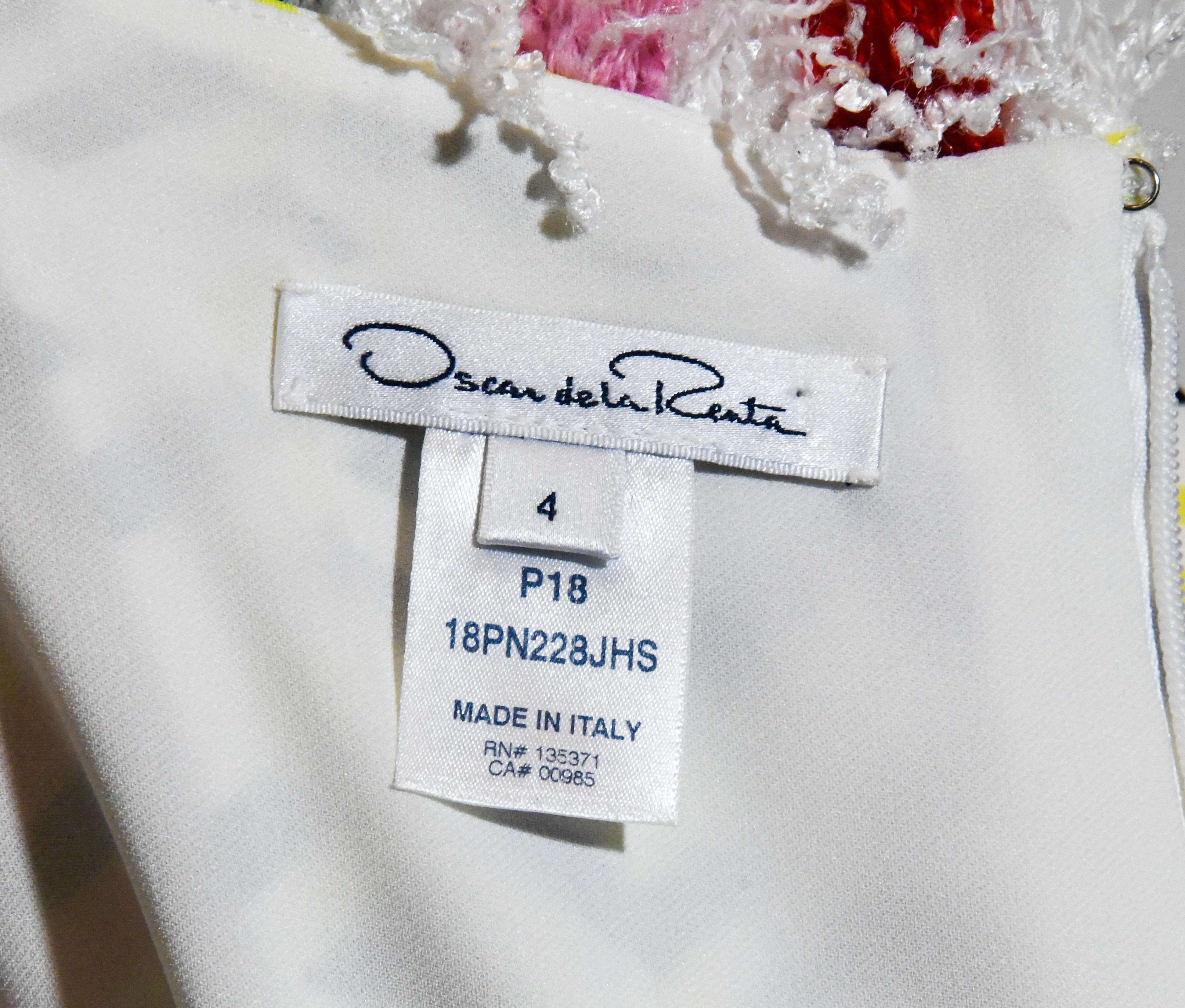 Beige Oscar de la Renta Multi Color Tweed Fringe Dress W/ 2 Front Pockets For Sale