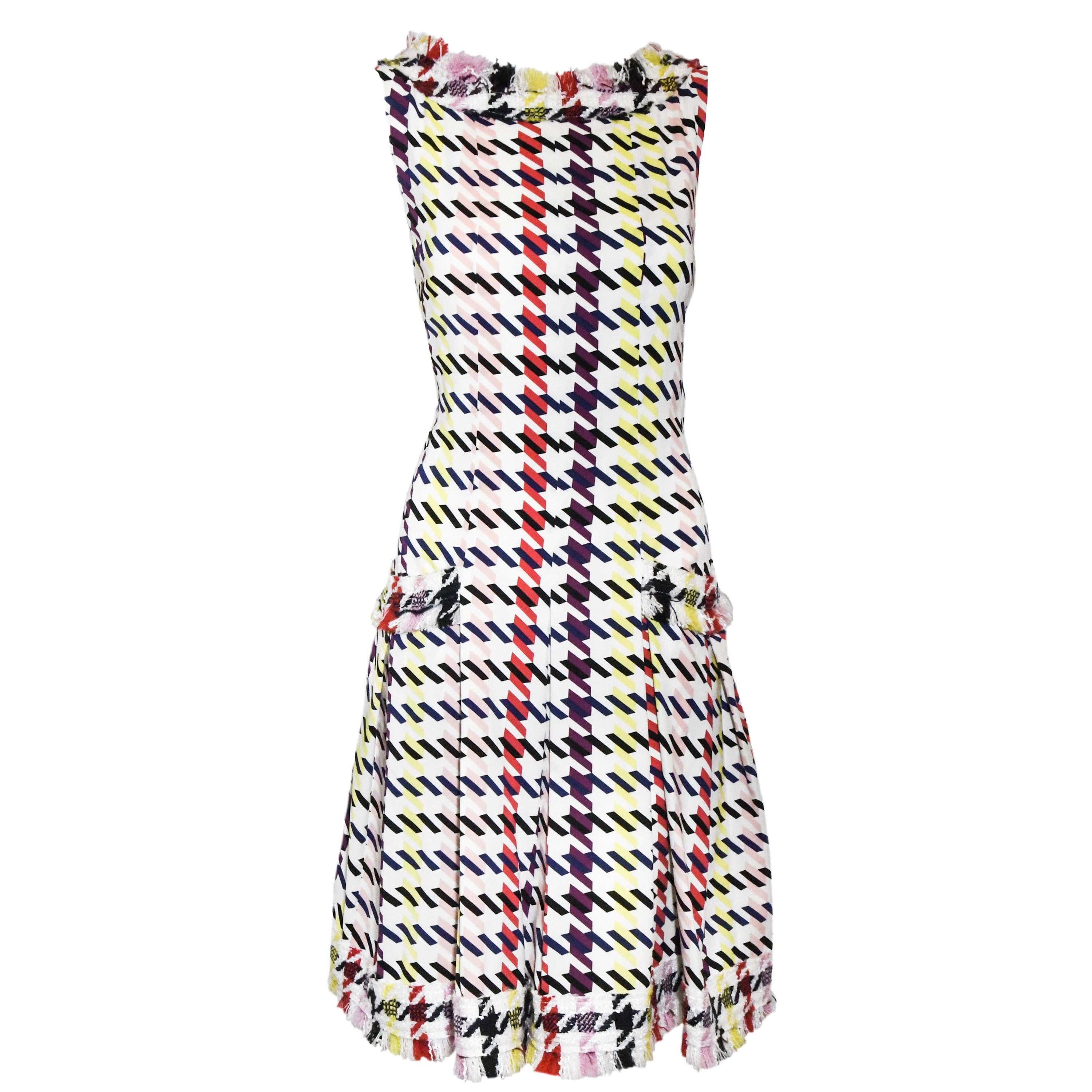 Oscar de la Renta Multi Color Tweed Fringe Dress W/ 2 Front Pockets For Sale