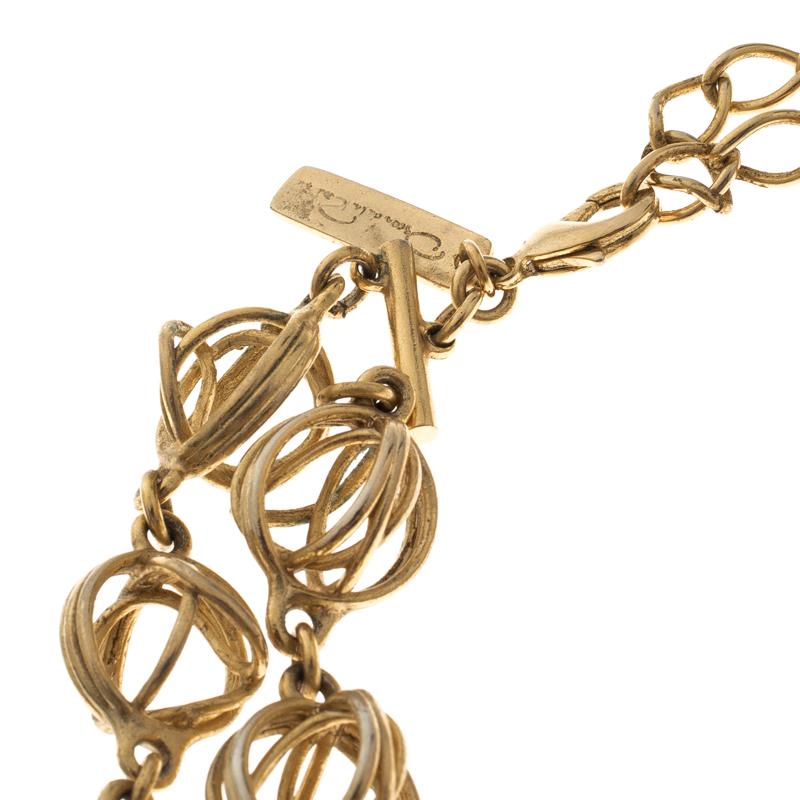 Contemporary Oscar de la Renta Multi Stone Faux Pearl Gold Tone Two Strand Necklace
