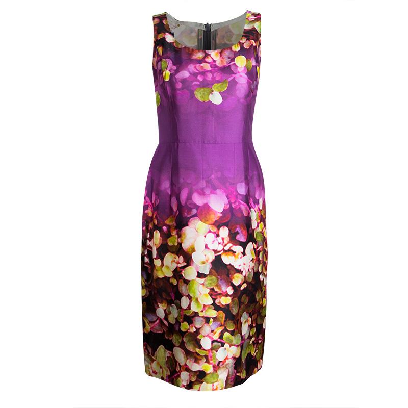 Oscar De La Renta Multicolor Digital Floral Print Sleeveless Dress L