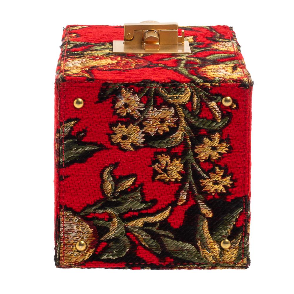 Women's Oscar de la Renta Multicolor Floral Print Fabric and Leather Alibi Box Bag