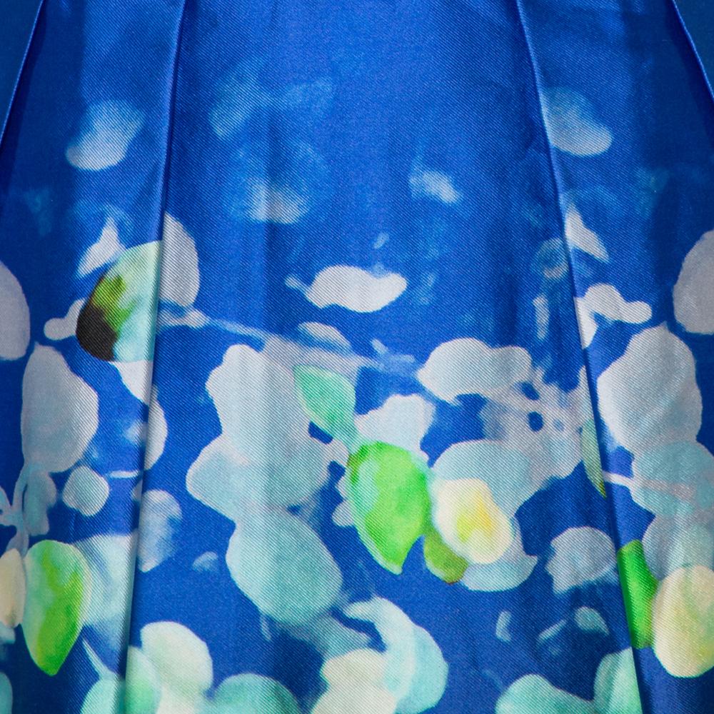 Oscar de la Renta Multicolor Floral Printed Silk & Cotton Sheath Dress S In Good Condition In Dubai, Al Qouz 2