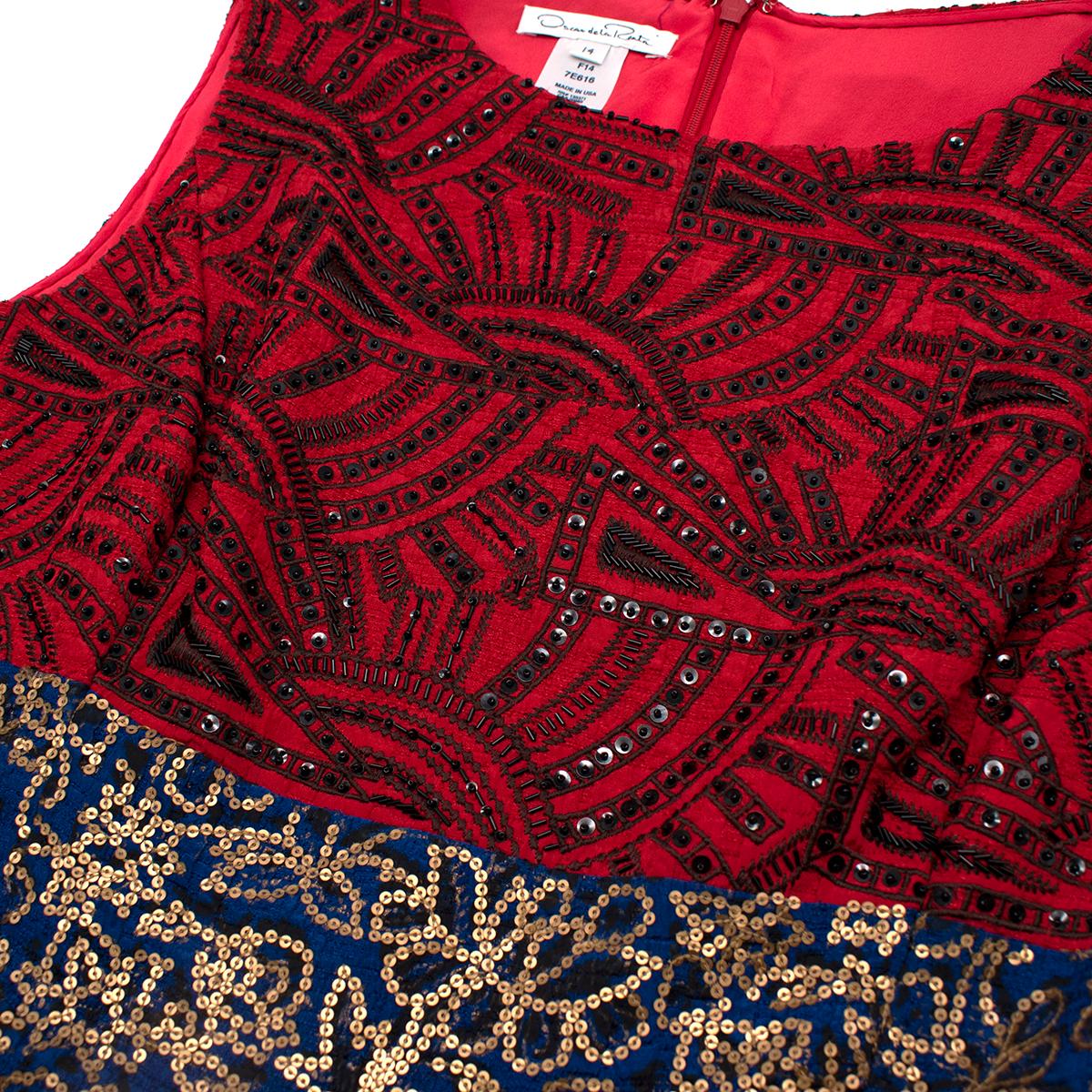 Women's Oscar De La Renta Multicolour A-Line Embellished Dress - US size 10 For Sale