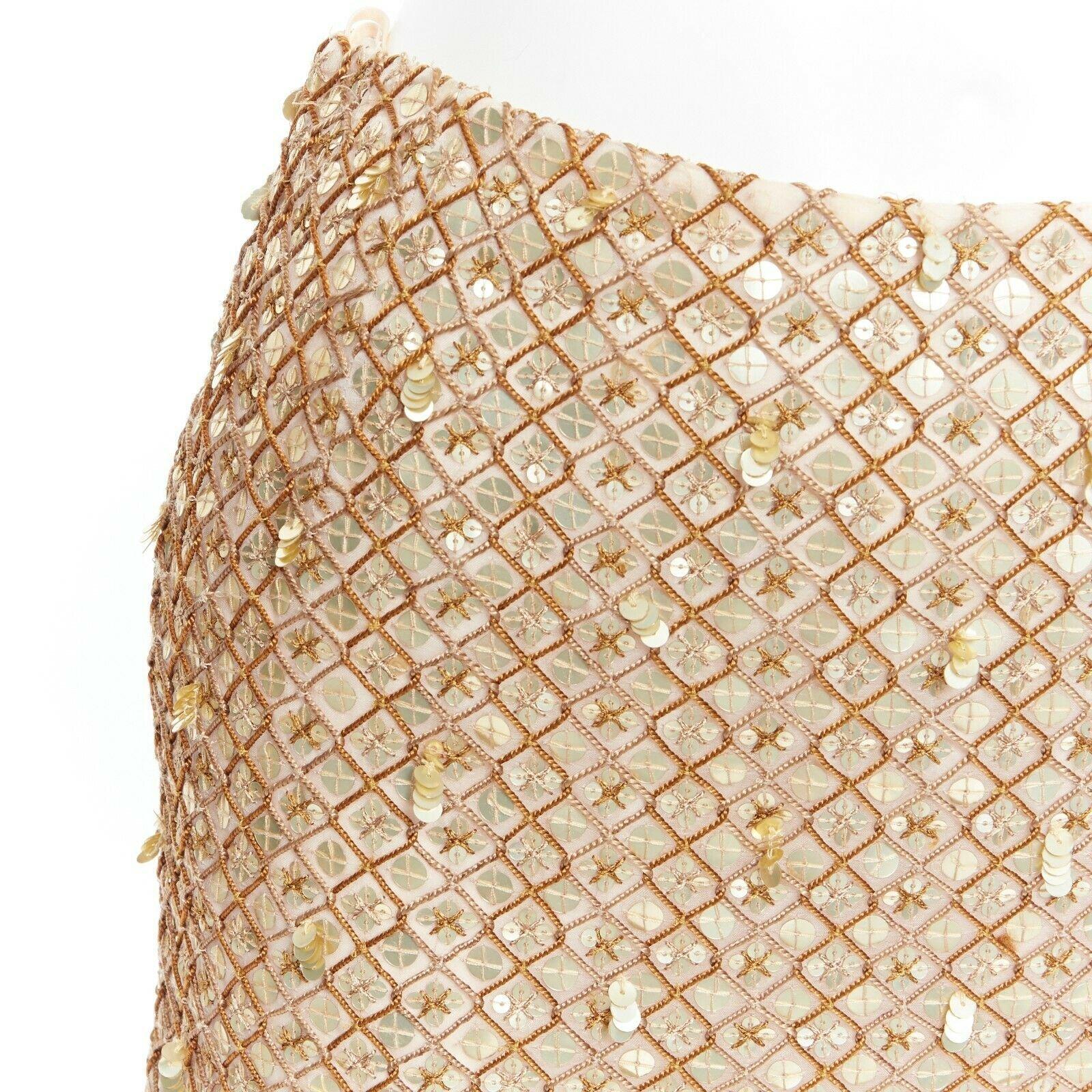 OSCAR DE LA RENTA multicolour silk sequin ethnic embroidery pencil skirt FR34 6