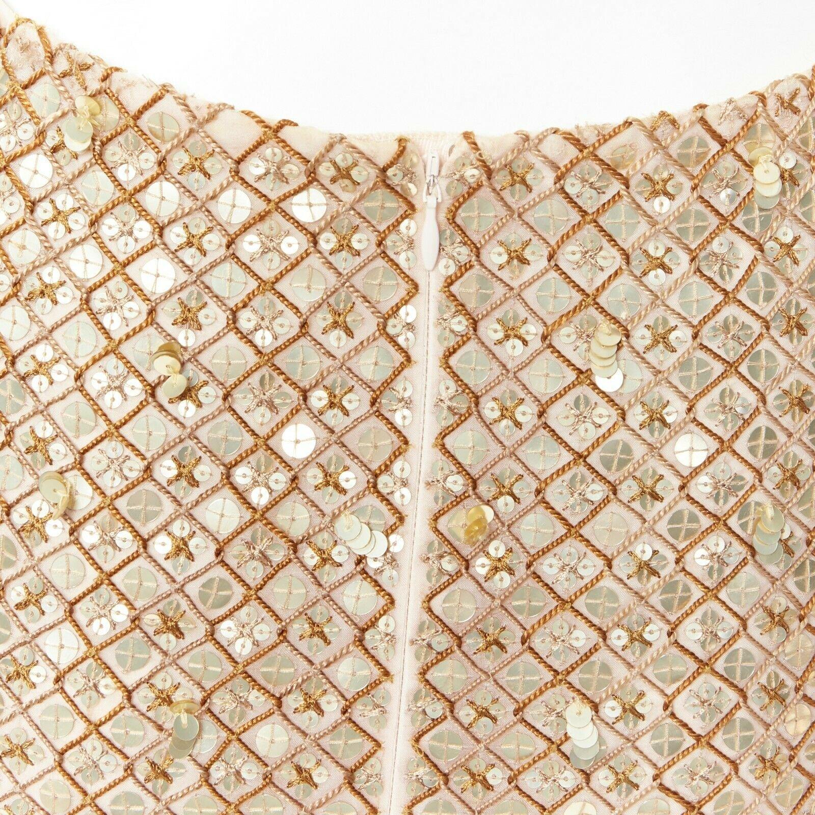 OSCAR DE LA RENTA multicolour silk sequin ethnic embroidery pencil skirt FR34 7