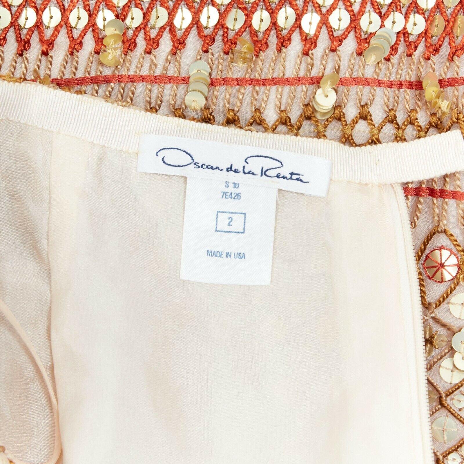 OSCAR DE LA RENTA multicolour silk sequin ethnic embroidery pencil skirt FR34 8