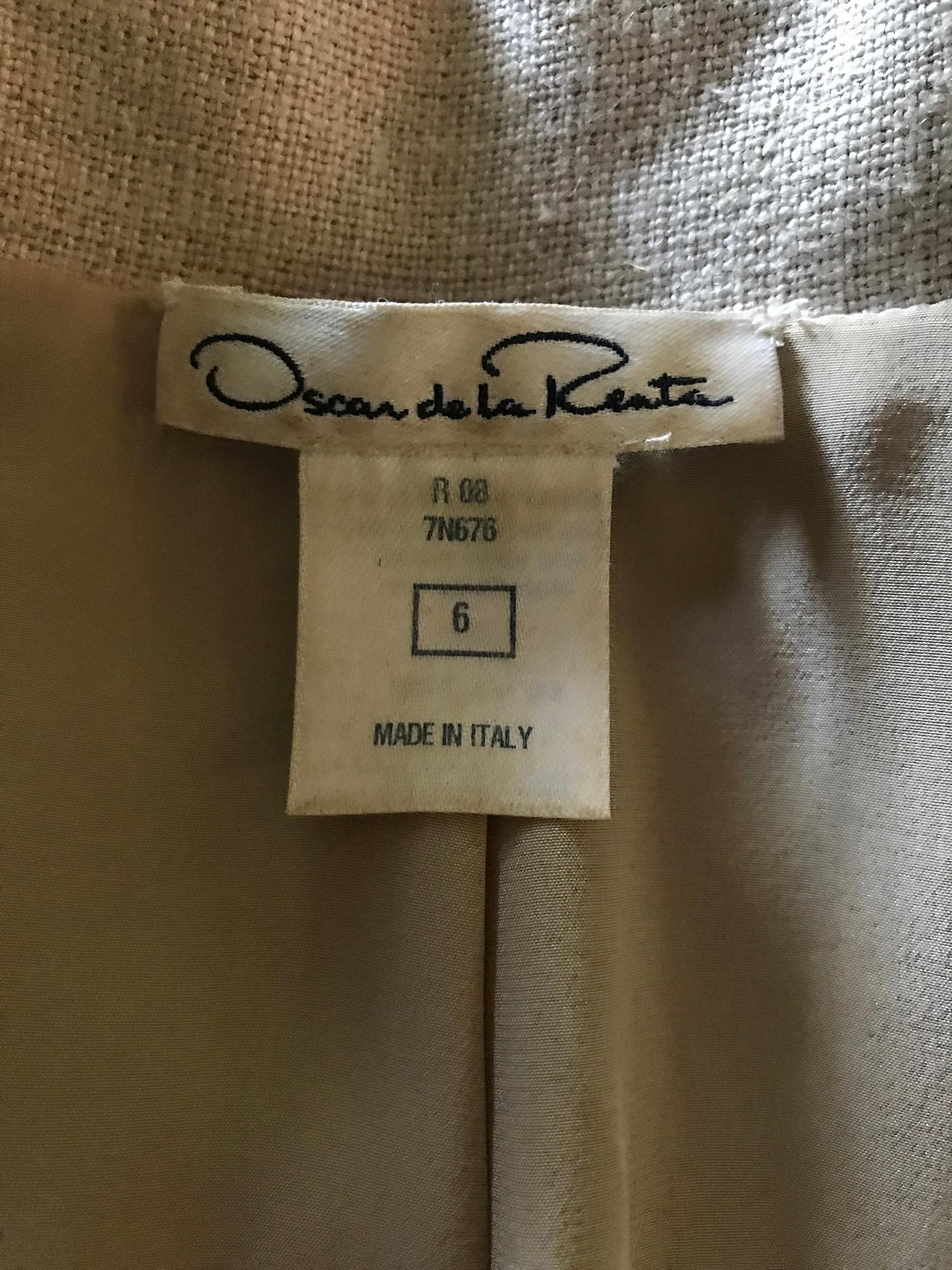 Oscar de la Renta Natural Linen Laced Front Safari Dress  1