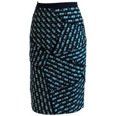 Oscar De La Renta Falda lápiz de tweed patchwork azul marino y azul brillante Resort 2012