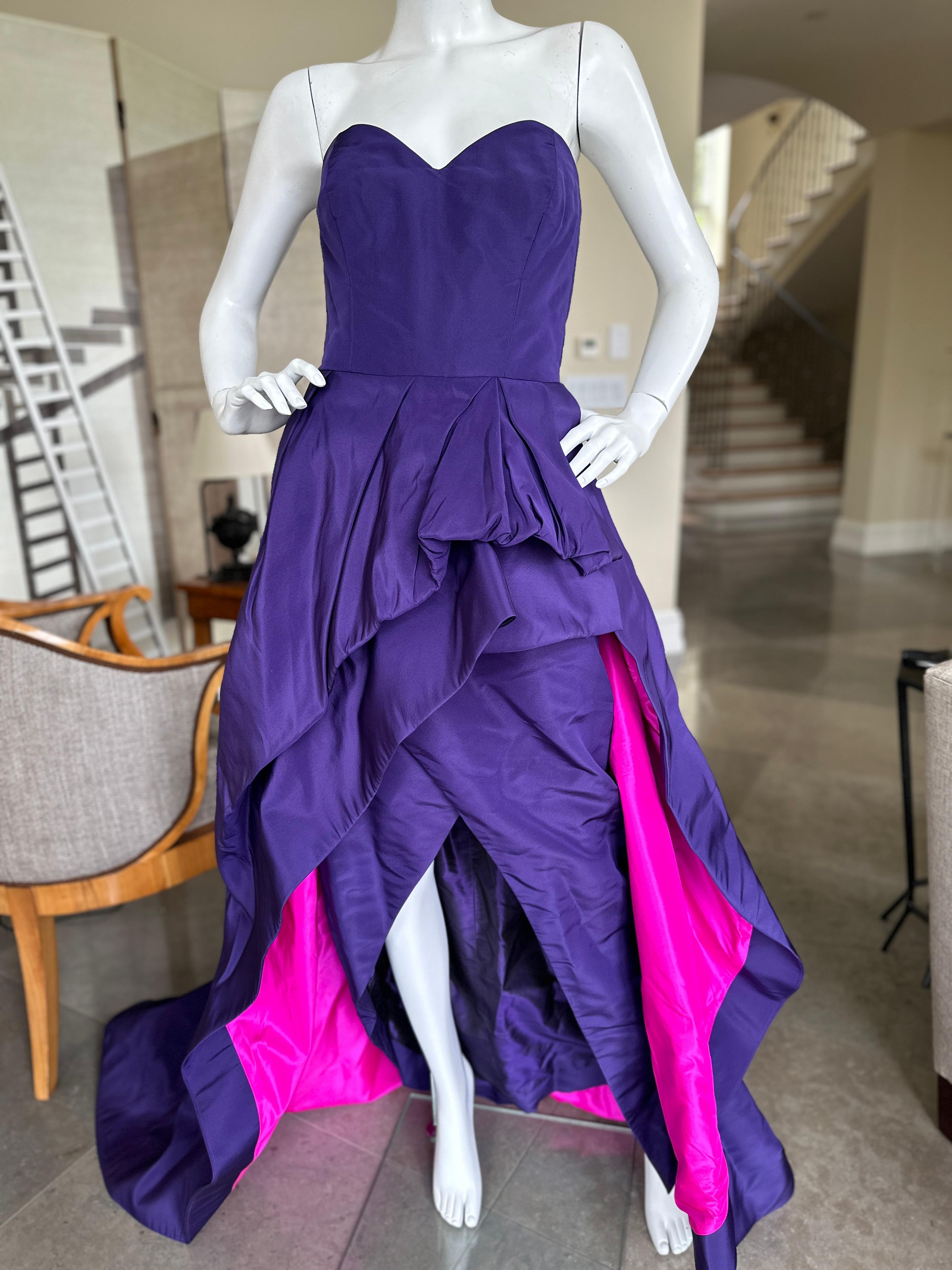 Oscar de la Renta Navy Blue Corset Evening Dress w Pink Lined Skirt New w Tag For Sale 1