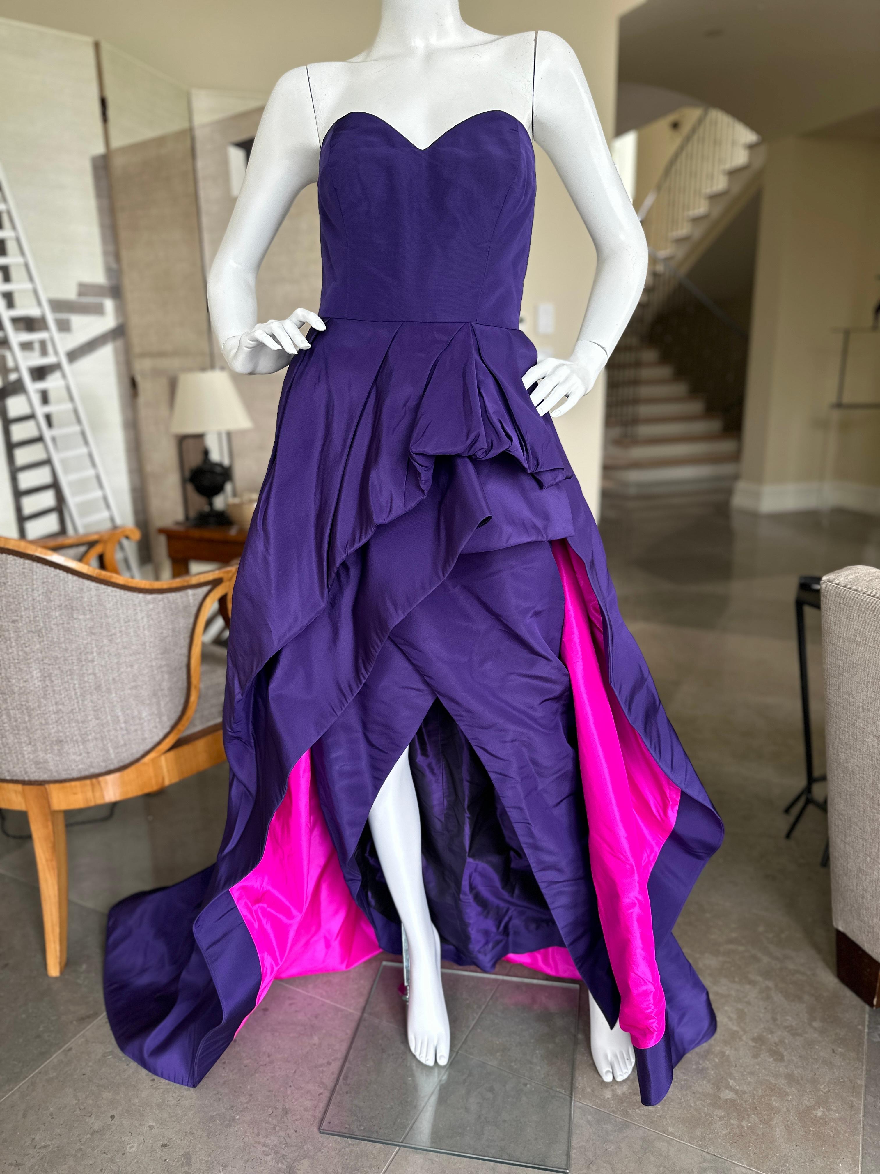 Oscar de la Renta Navy Blue Corset Evening Dress w Pink Lined Skirt New w Tag For Sale 2
