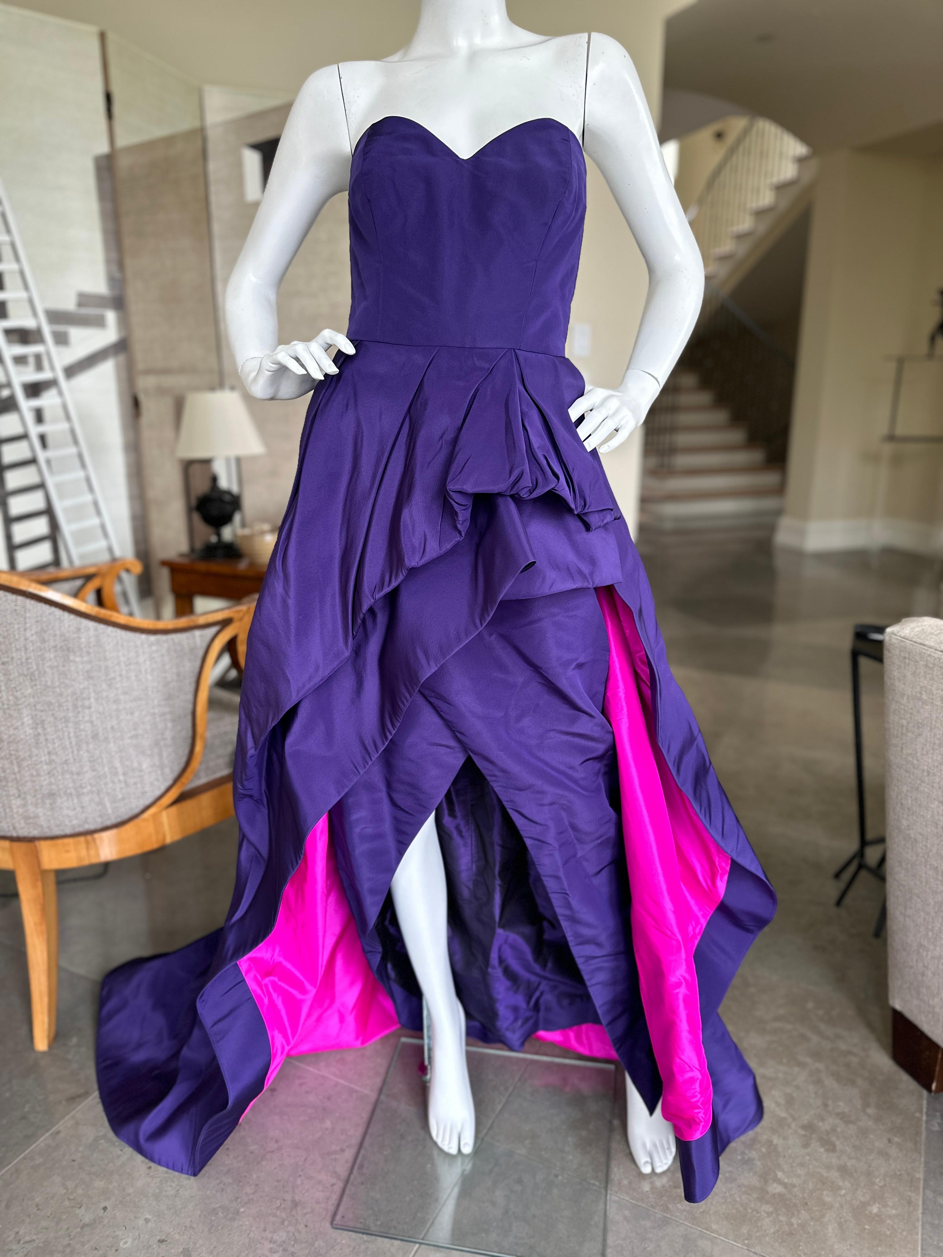 Oscar de la Renta Navy Blue Corset Evening Dress w Pink Lined Skirt New w Tag For Sale 3