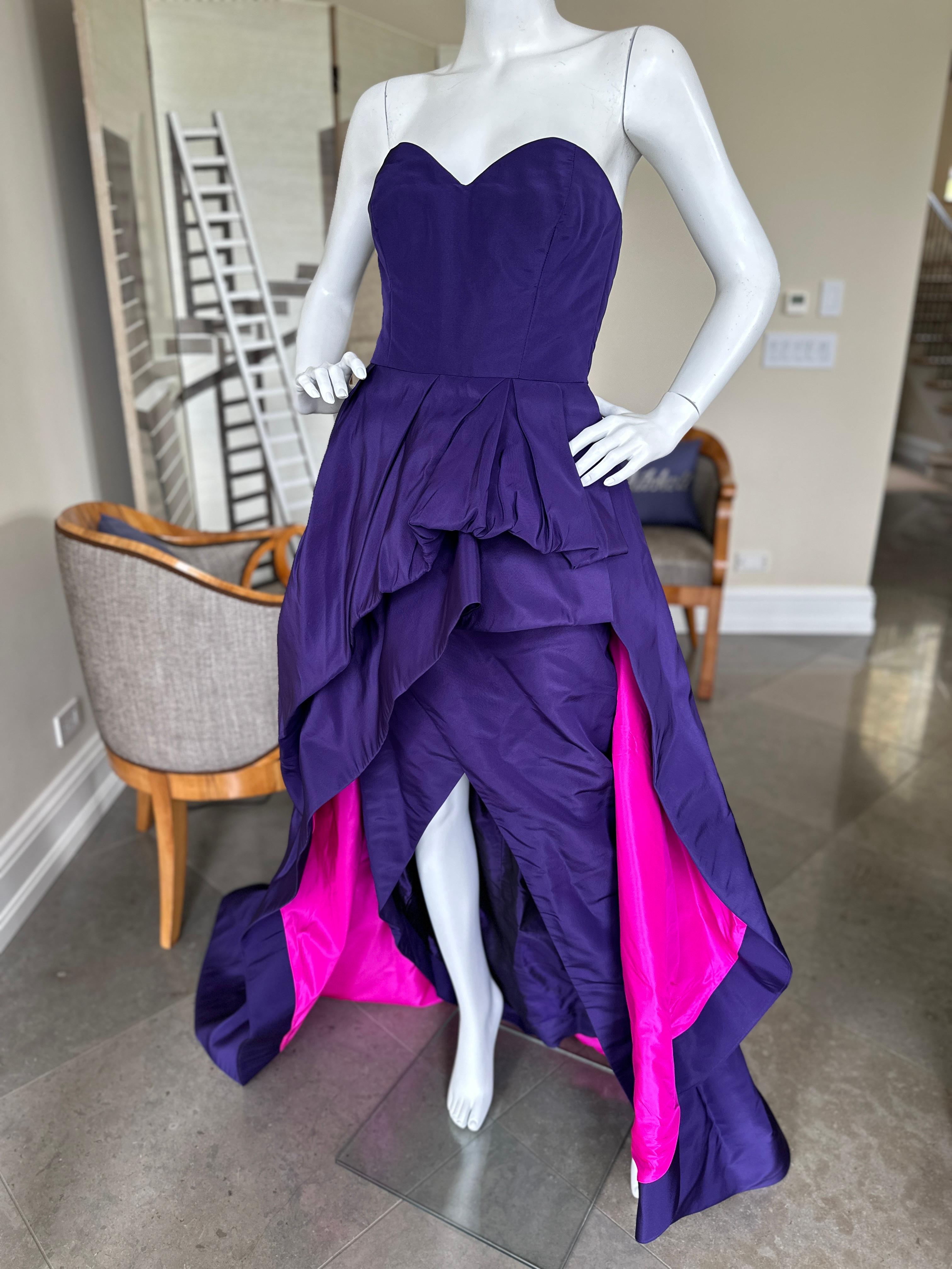 Oscar de la Renta Navy Blue Corset Evening Dress w Pink Lined Skirt New w Tag For Sale 4