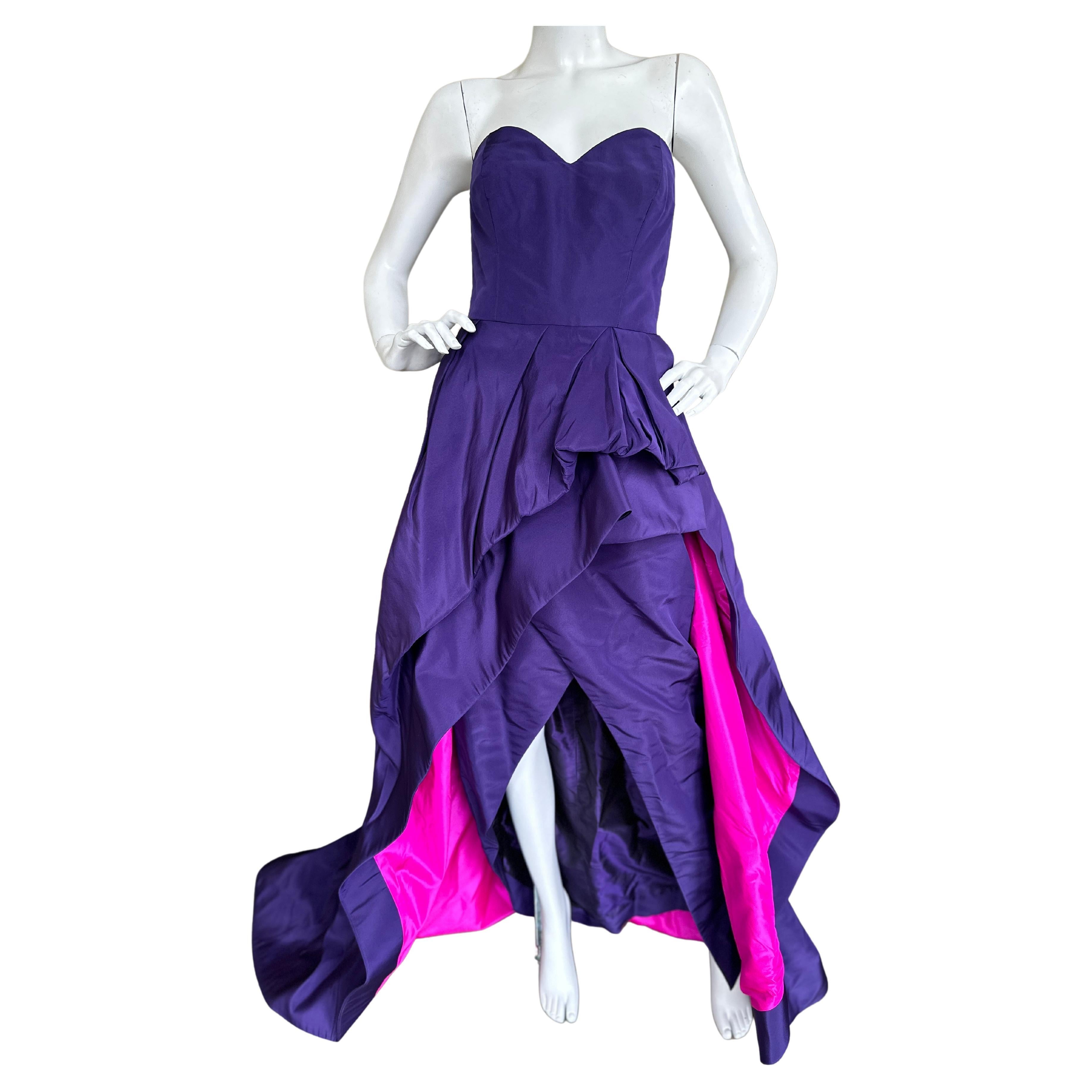 Oscar de la Renta Navy Blue Corset Evening Dress w Pink Lined Skirt New w Tag For Sale