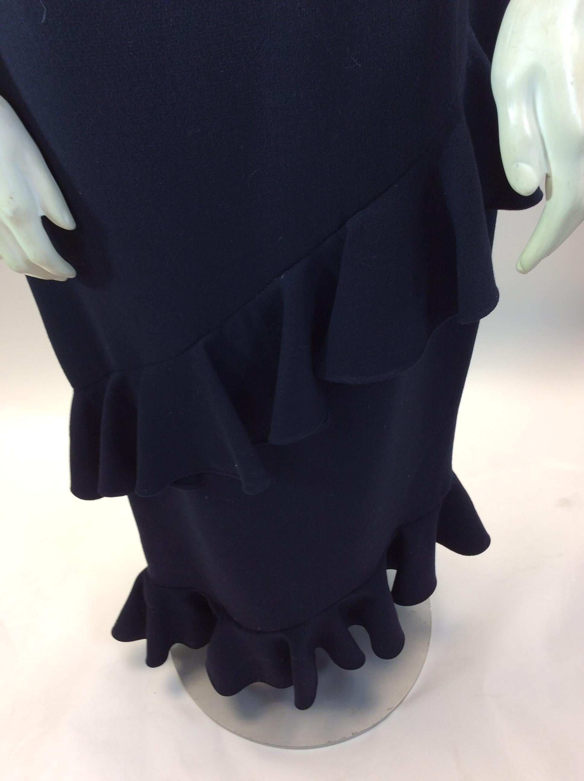 Oscar de la Renta Navy Blue Ruffle Gown For Sale 1