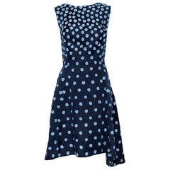 Oscar de la Renta Navy Blue Silk Floral Applique Sleeveless Hi-Low Dress L