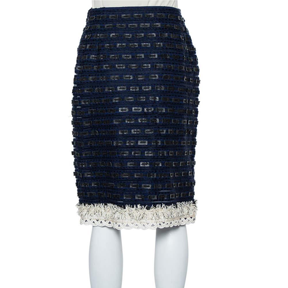 Oscar De La Renta Falda lápiz azul marino de tejido sintético y piel sintética M Negro