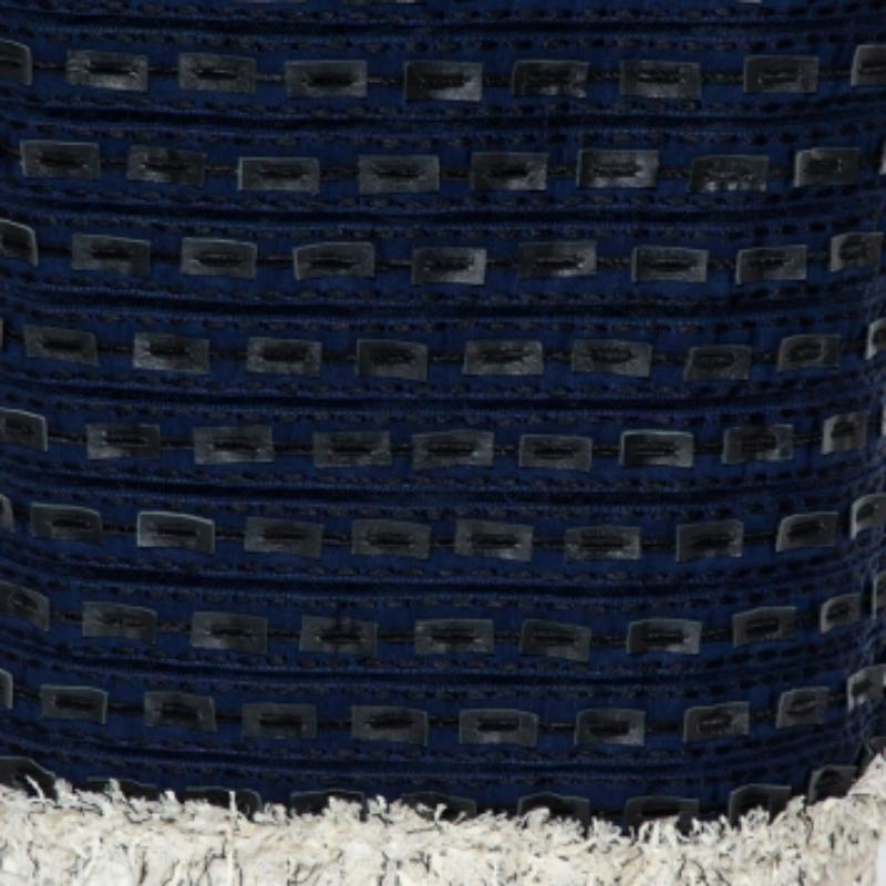 Black Oscar de la Renta Navy Blue Synthetic & Faux Leather Trim Pencil Skirt M For Sale