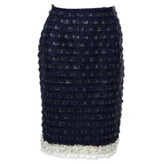 Oscar De La Renta Gonna a tubino blu navy in tessuto sintetico ed ecopelle M.