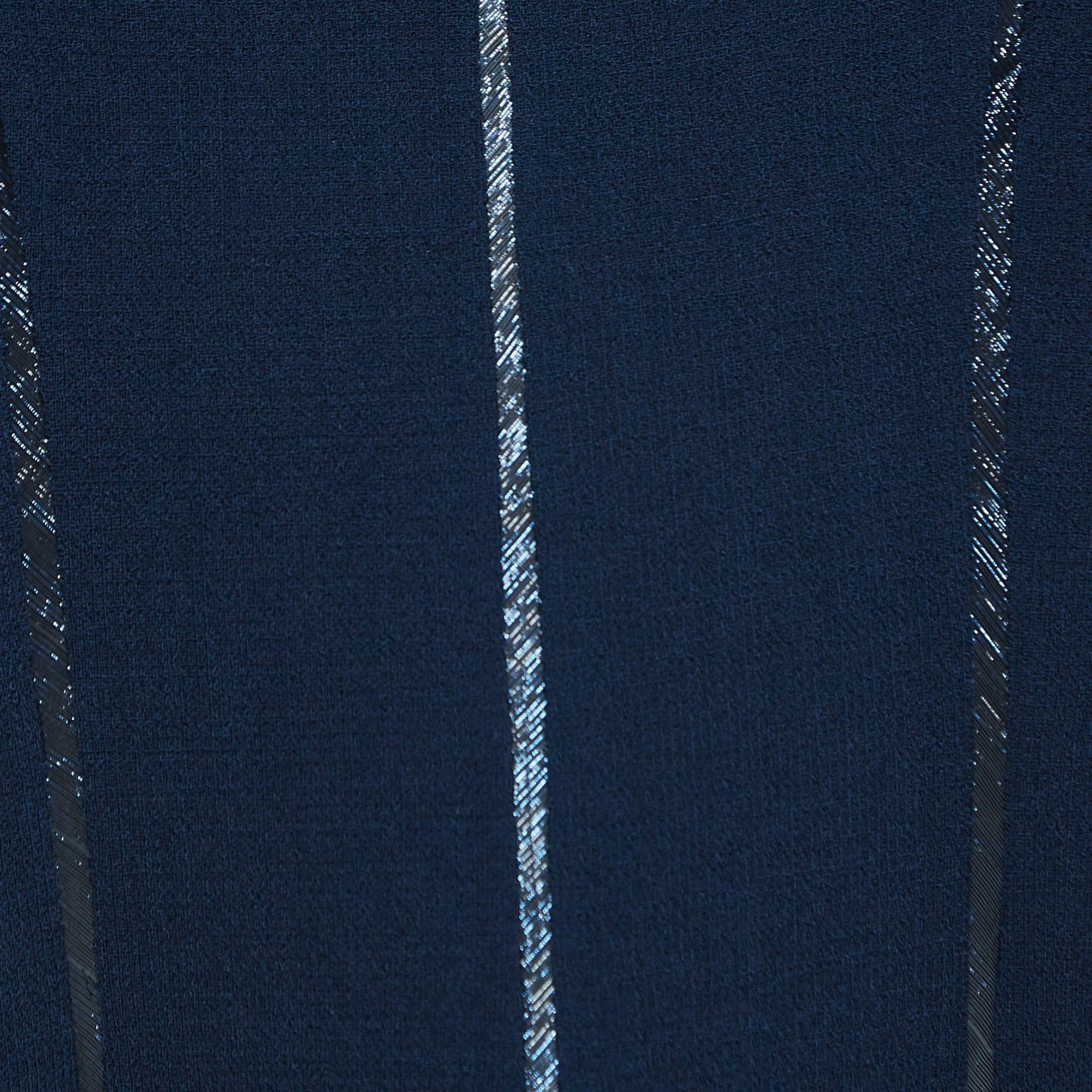Oscar de la Renta Navy Blue Wool Metallic Trim Midi Dress XL For Sale 1