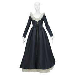 Vintage Oscar de la Renta Navy Silk Demi-Couture Elizabethan Revival Gown - S, 1971