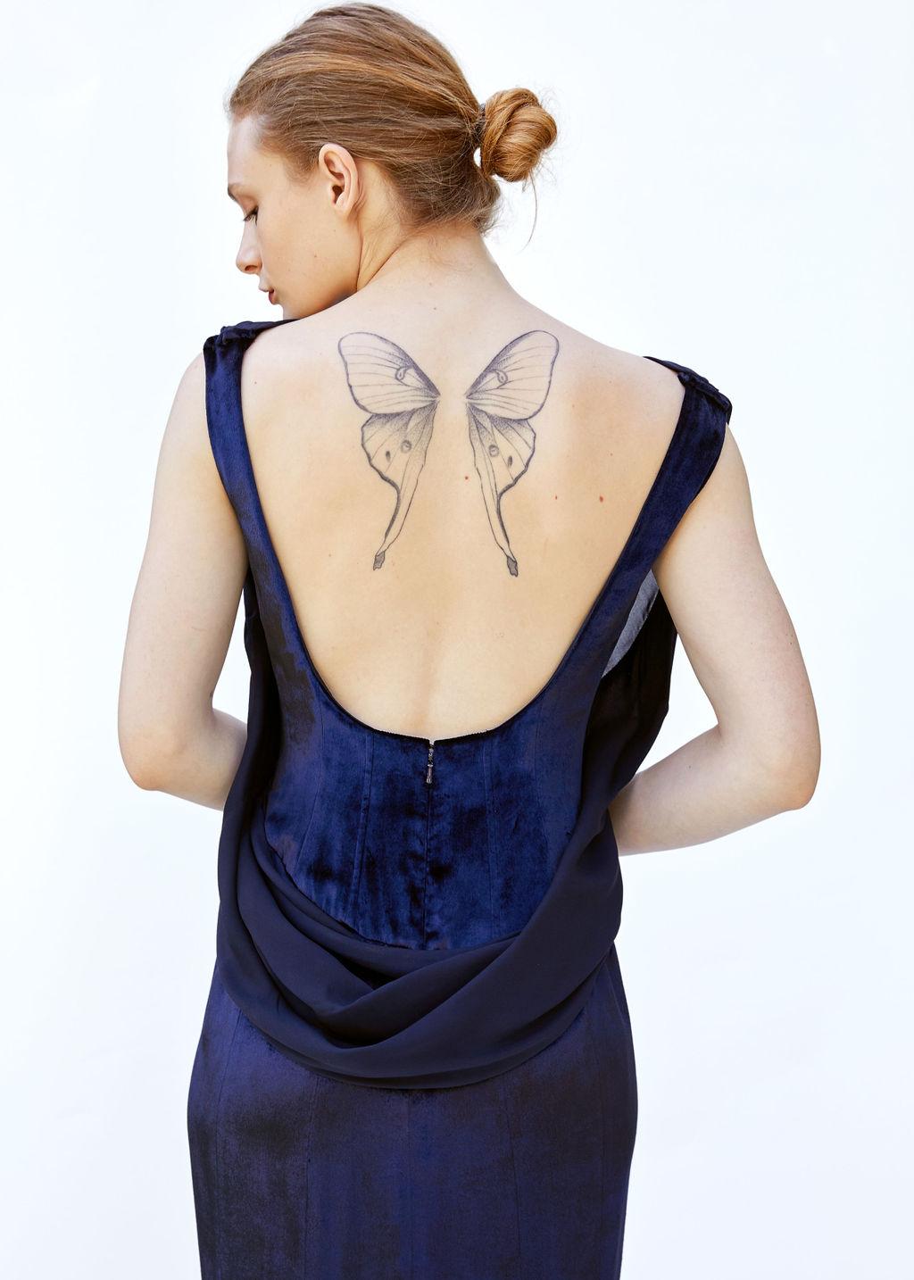 Women's Oscar De La Renta Navy Velvet & Chiffon Gown For Sale