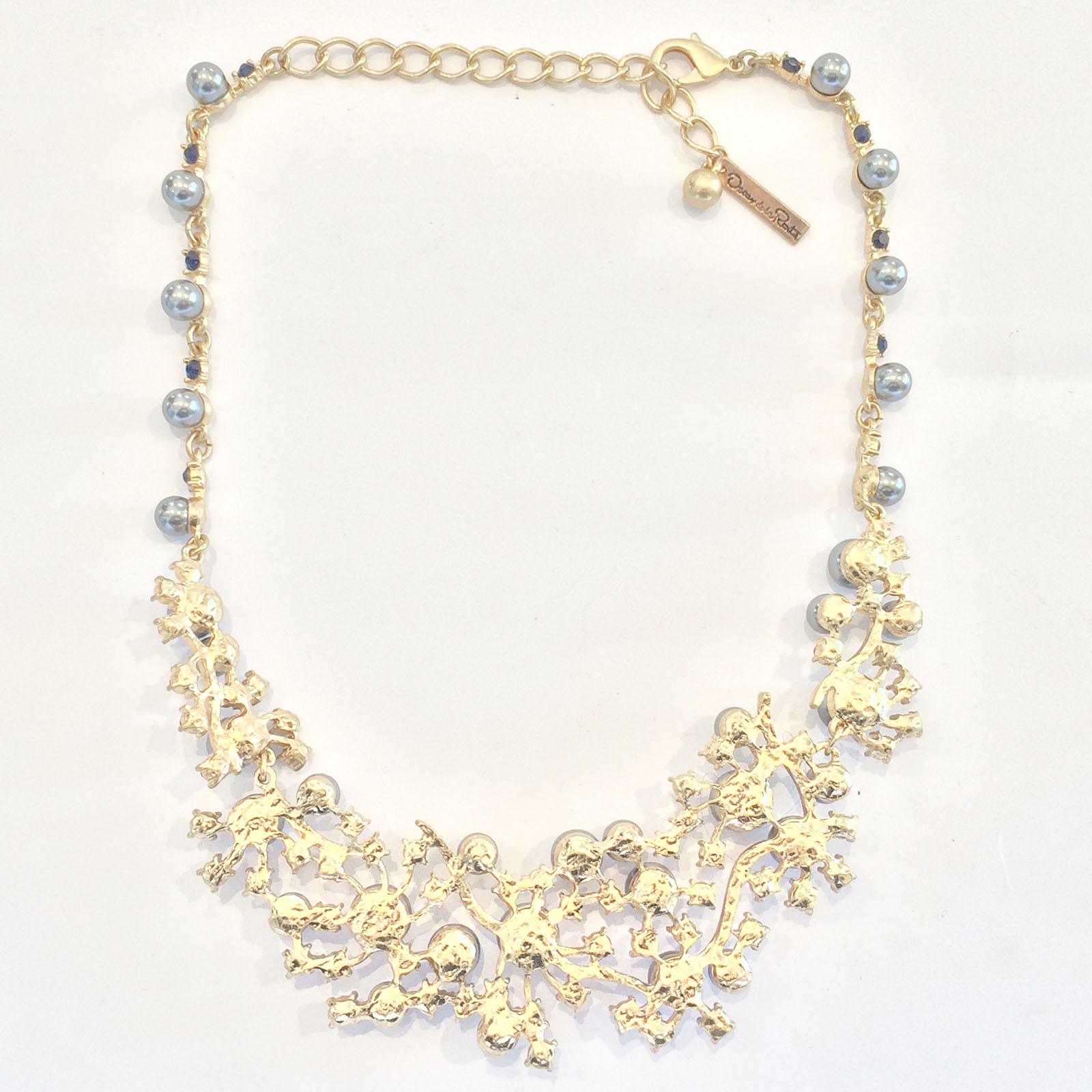 Modern Oscar De La Renta Necklace of Grey pearls and black diamante