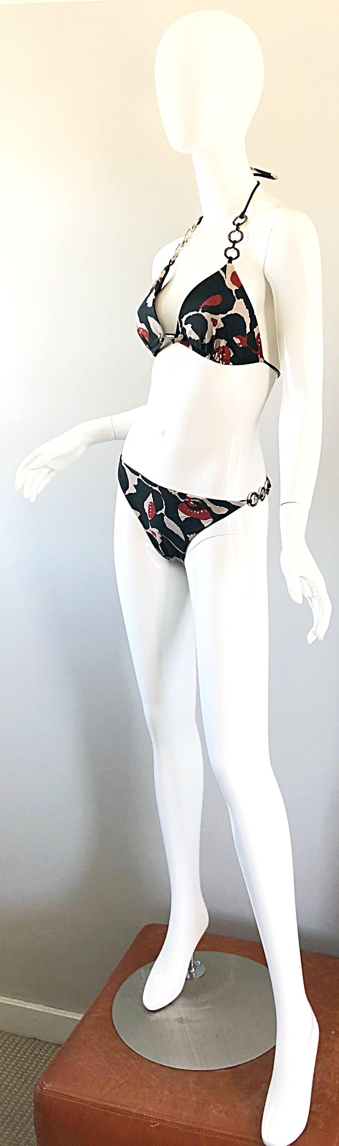 Oscar de la Renta Bikini-Badeanzug mit Batikmuster und Kettengliedern, neu mit Preisschildern, Größe Large 5
