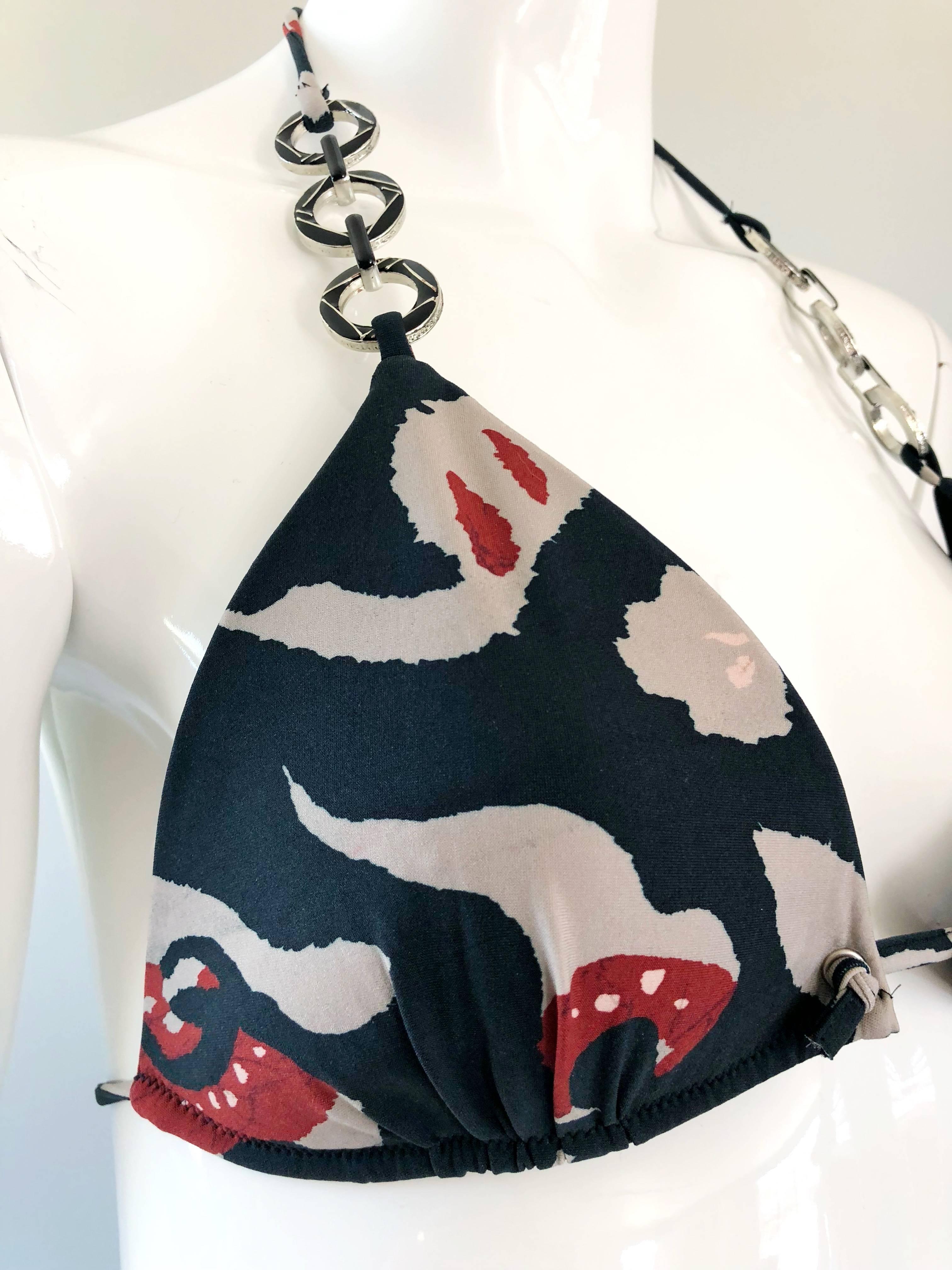 Oscar de la Renta Bikini-Badeanzug mit Batikmuster und Kettengliedern, neu mit Preisschildern, Größe Large 6