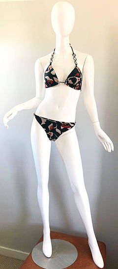 Oscar de la Renta New w/ Tags Size Large Batik Print Chain Link Bikini Swimsuit
