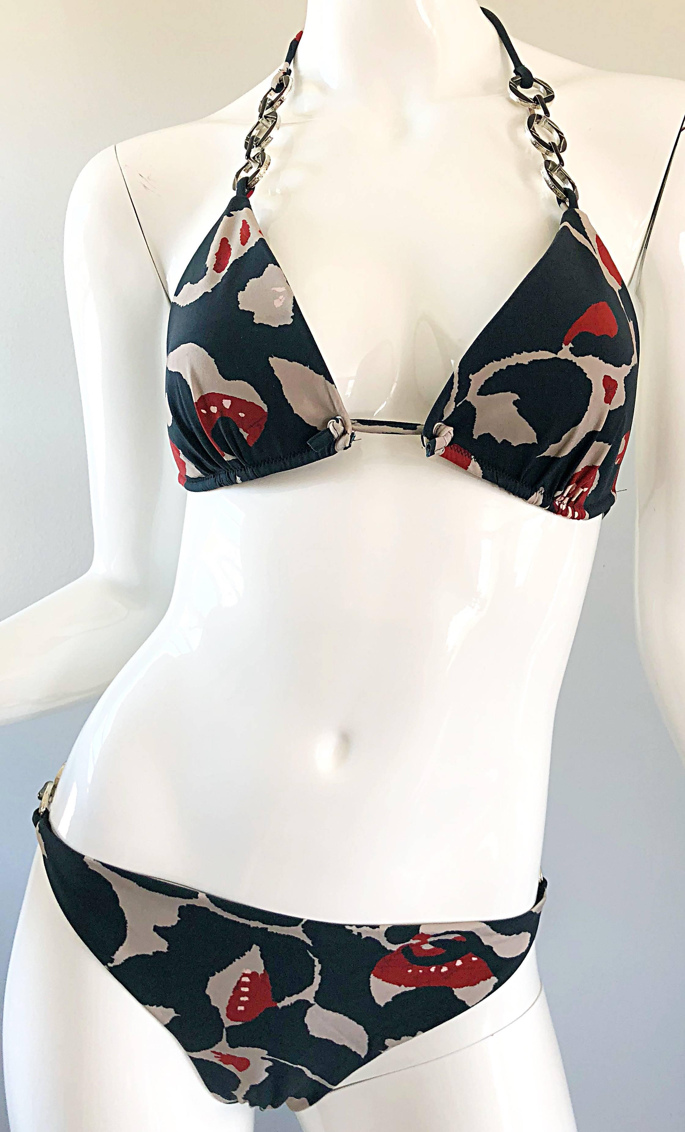 Oscar de la Renta Bikini-Badeanzug mit Batikmuster und Kettengliedern, neu mit Preisschildern, Größe Large im Zustand „Neu“ in San Diego, CA