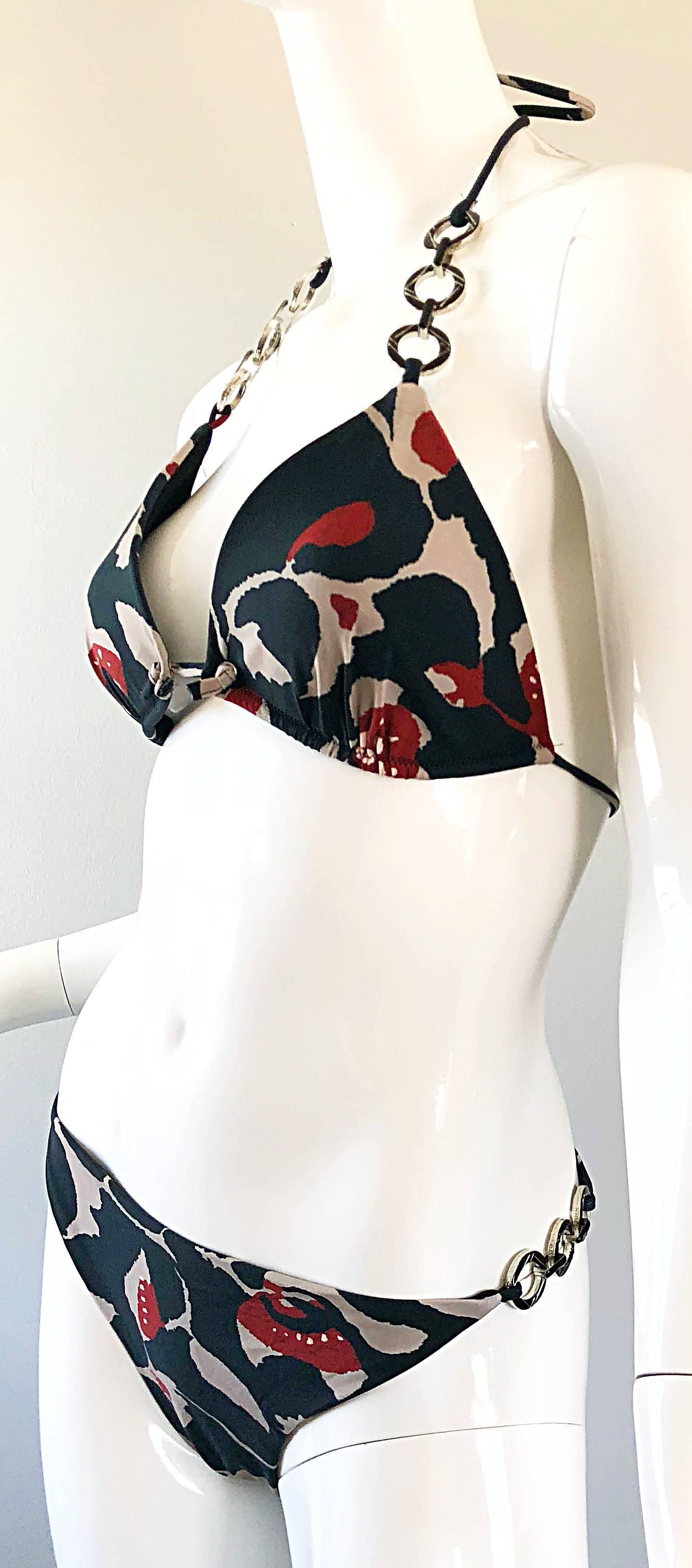 Oscar de la Renta Bikini-Badeanzug mit Batikmuster und Kettengliedern, neu mit Preisschildern, Größe Large 1
