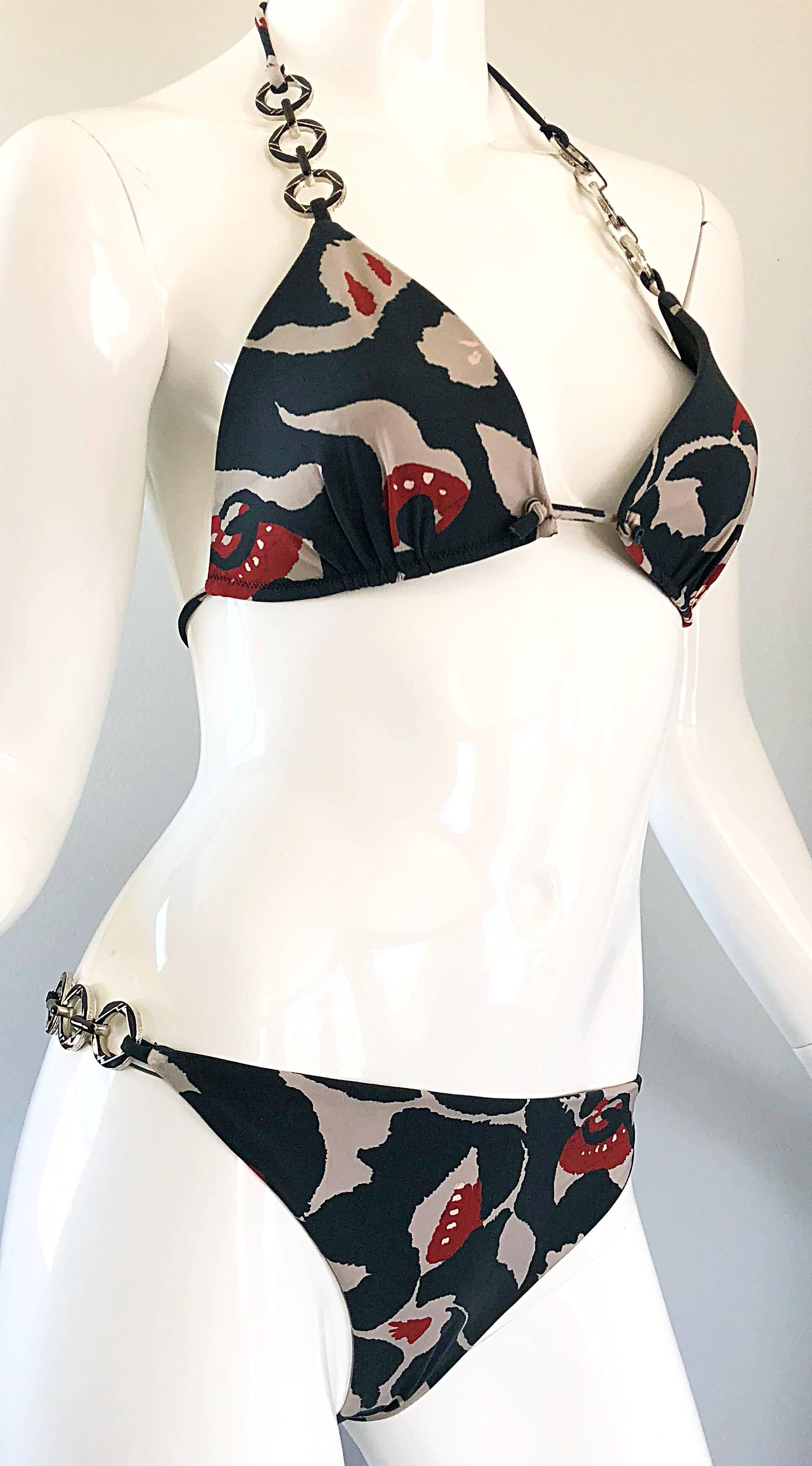 Oscar de la Renta New w/ Tags Size Large Batik Print Chain Link Bikini Swimsuit 1