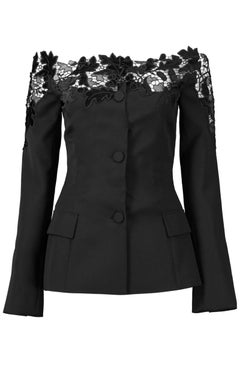 Oscar De La Renta Blazer Off-Shoulder in velluto e pizzo guipure Taglia 10