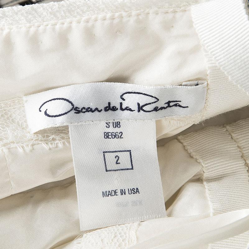 Oscar De La Renta Off White Basket Weave Embellished Ruched Silk Gown S In Good Condition In Dubai, Al Qouz 2