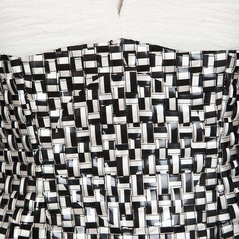 Oscar De La Renta Off White Basket Weave Embellished Ruched Silk Gown S 1