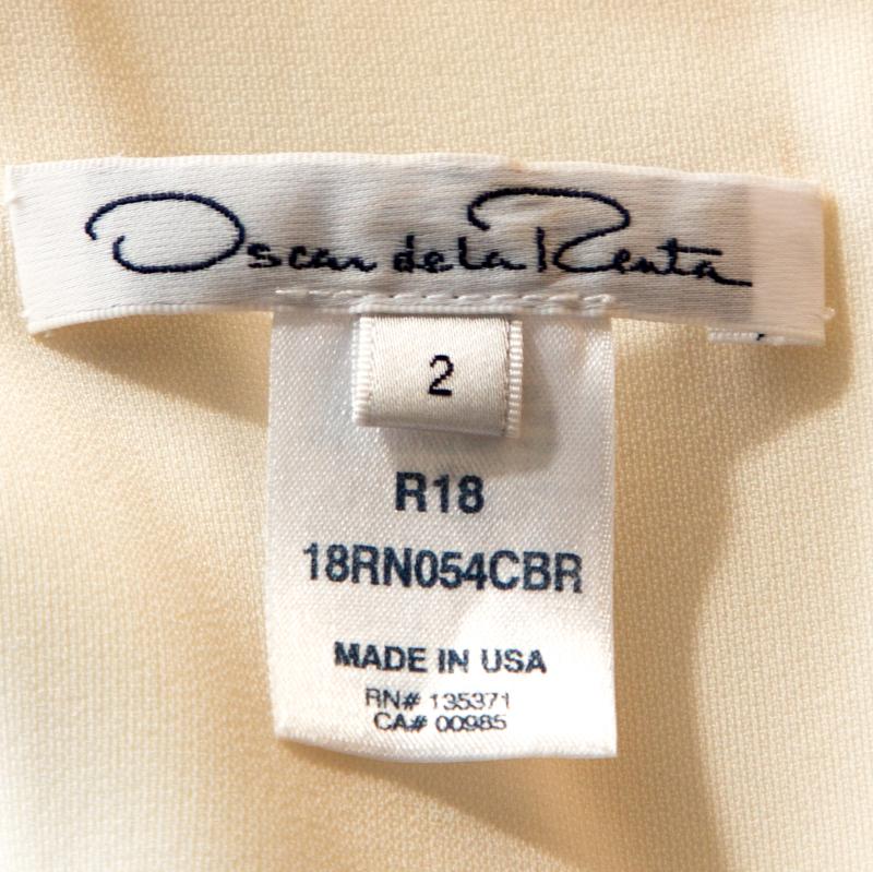 Gray Oscar de la Renta Off White Crepe Cutout Detail Ruffled Gown S