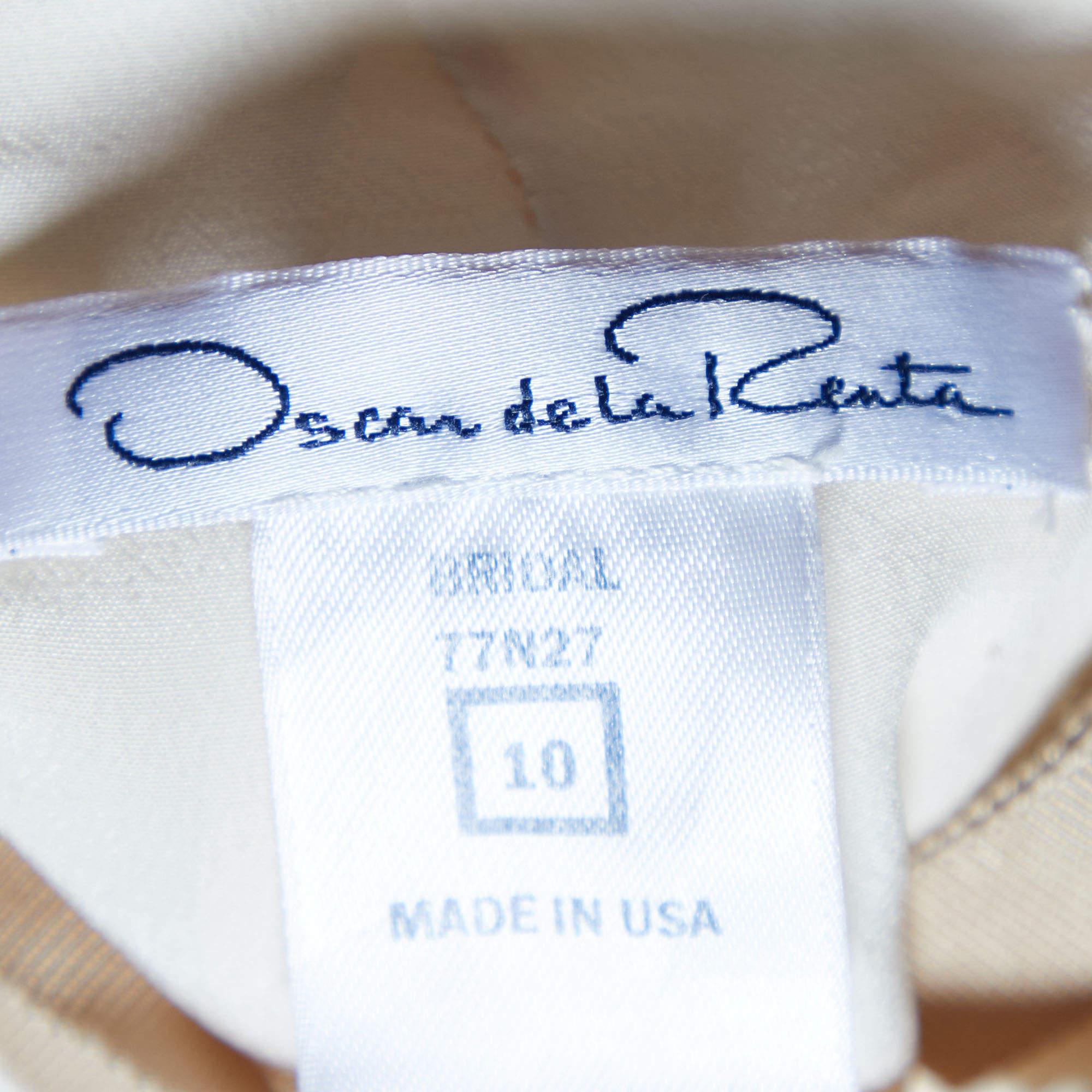 Oscar de la Renta Off-White Floral Guipure Lace Embellished Gown L 1