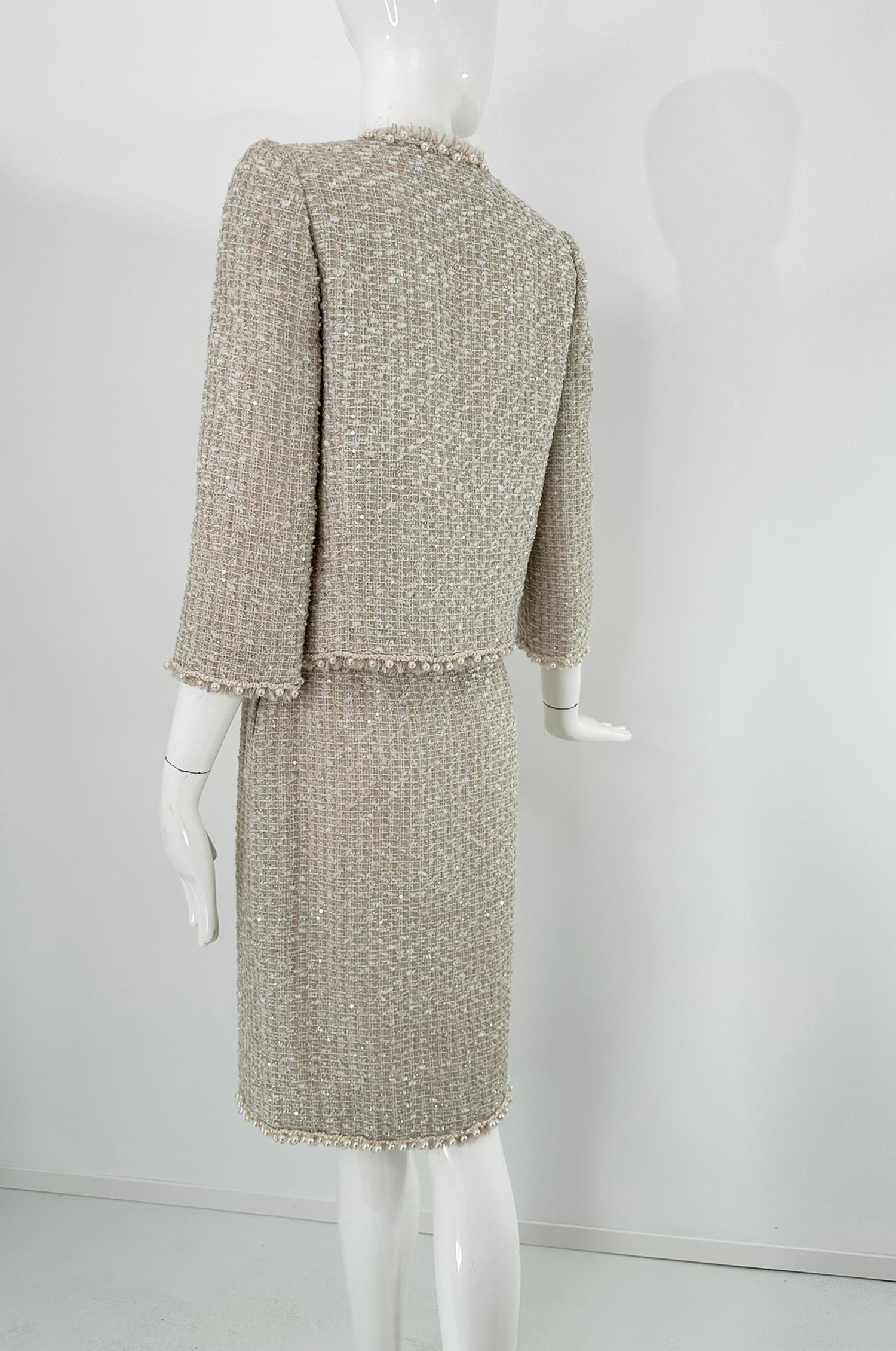 Oscar De La Renta Set di gonne in tweed con paillettes e perle, indossato in passerella in vendita 5