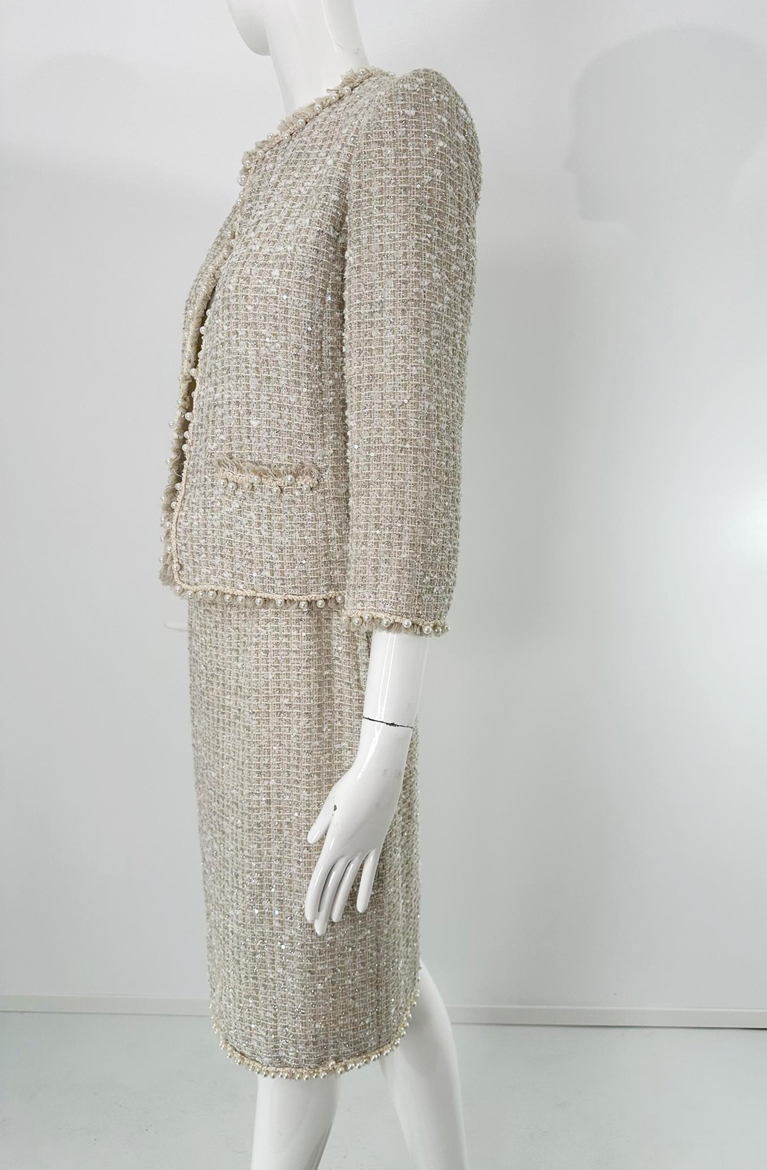 Oscar De La Renta Set di gonne in tweed con paillettes e perle, indossato in passerella in vendita 6