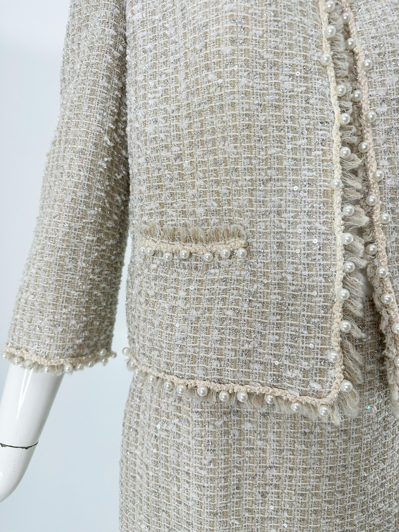 Oscar De La Renta Set di gonne in tweed con paillettes e perle, indossato in passerella in vendita 10