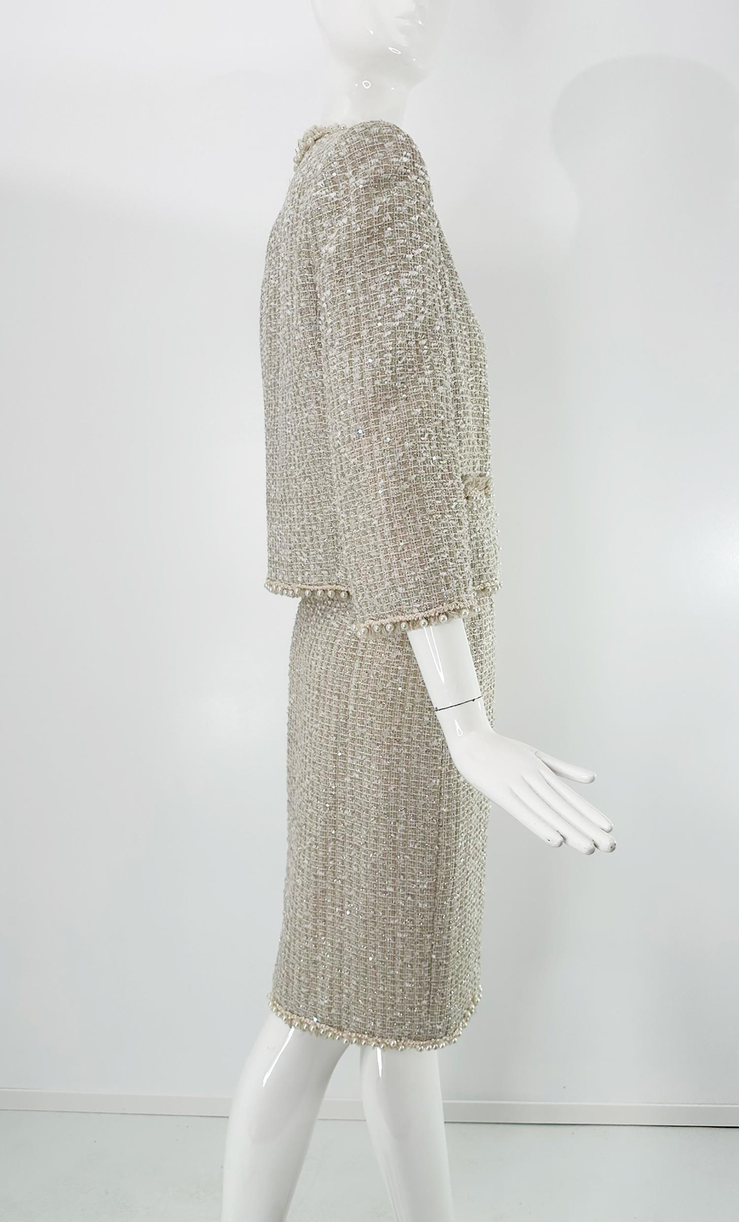 Donna Oscar De La Renta Set di gonne in tweed con paillettes e perle, indossato in passerella in vendita