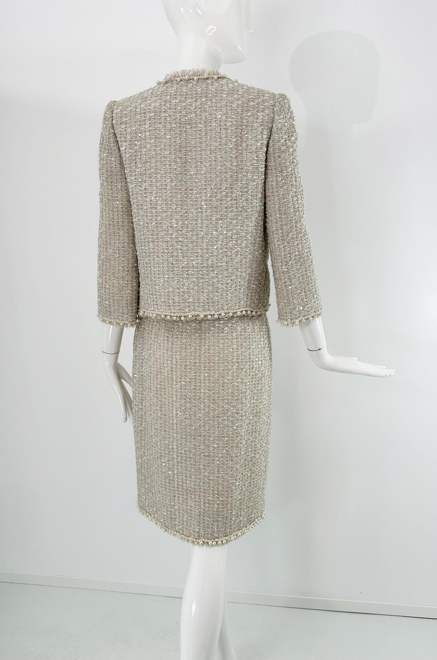 Oscar De La Renta Set di gonne in tweed con paillettes e perle, indossato in passerella in vendita 3