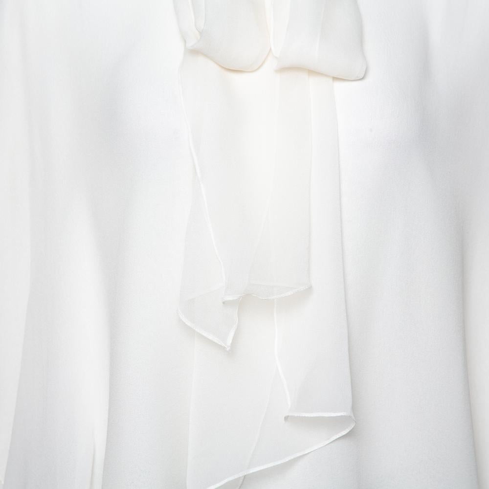 Oscar de la Renta Off White Silk Layered Tie Detail Blouse L 1