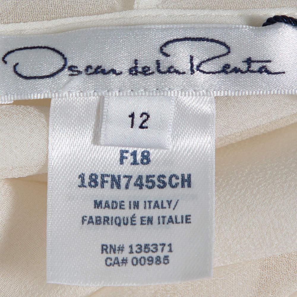 Oscar de la Renta Off White Silk Layered Tie Detail Blouse L For Sale 2