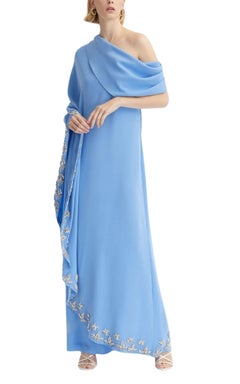 Oscar de la Renta One Shoulder Drape Crystal Embroidered Dress Size XL