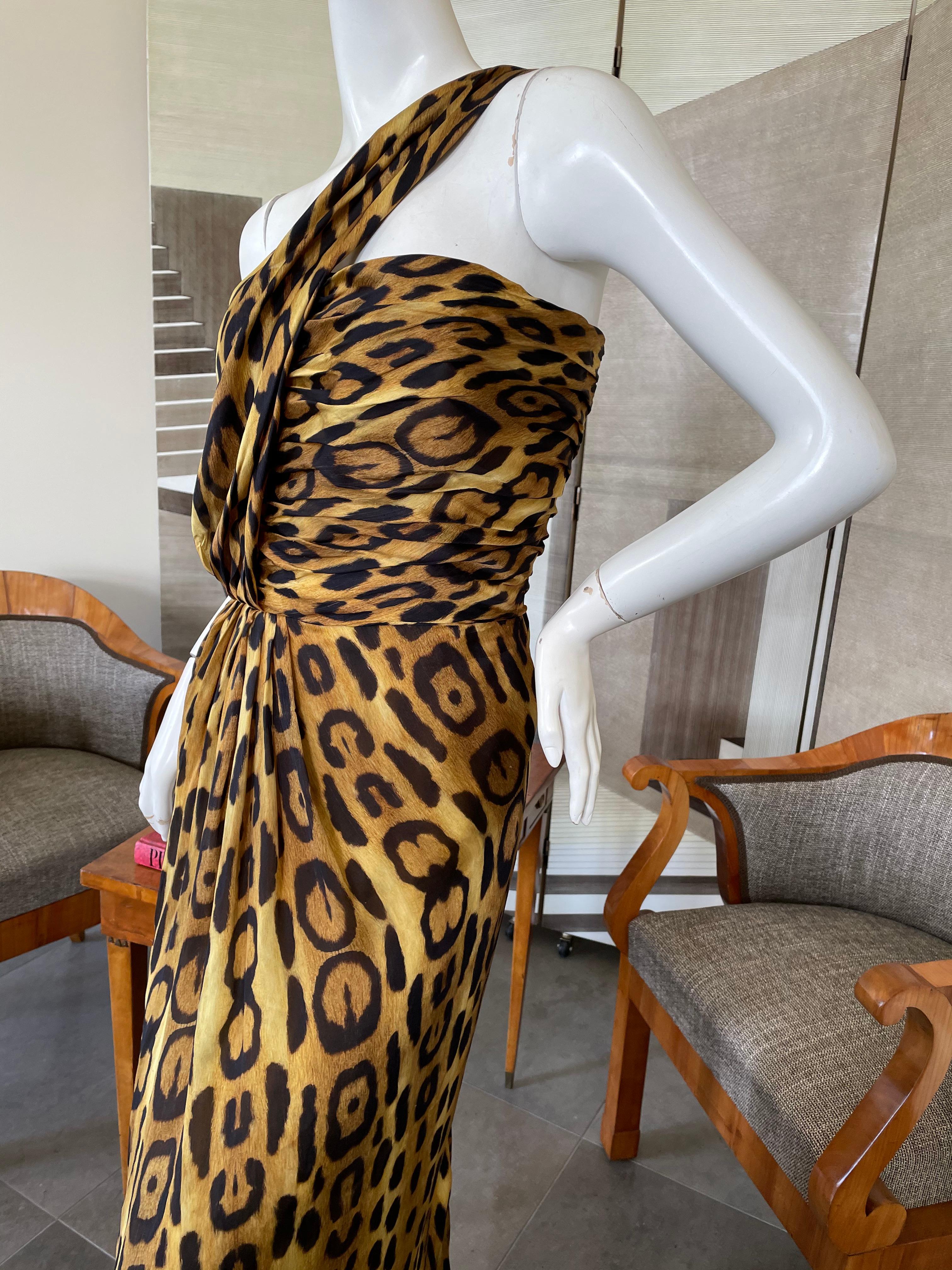 Women's Oscar de la Renta One Shoulder Silk Leopard Print Evening Dress For Sale